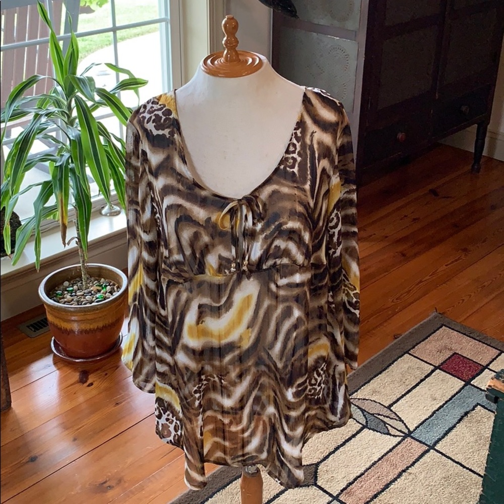 Large Sheer Brown/Yellow/Ecru Top or Cover Up